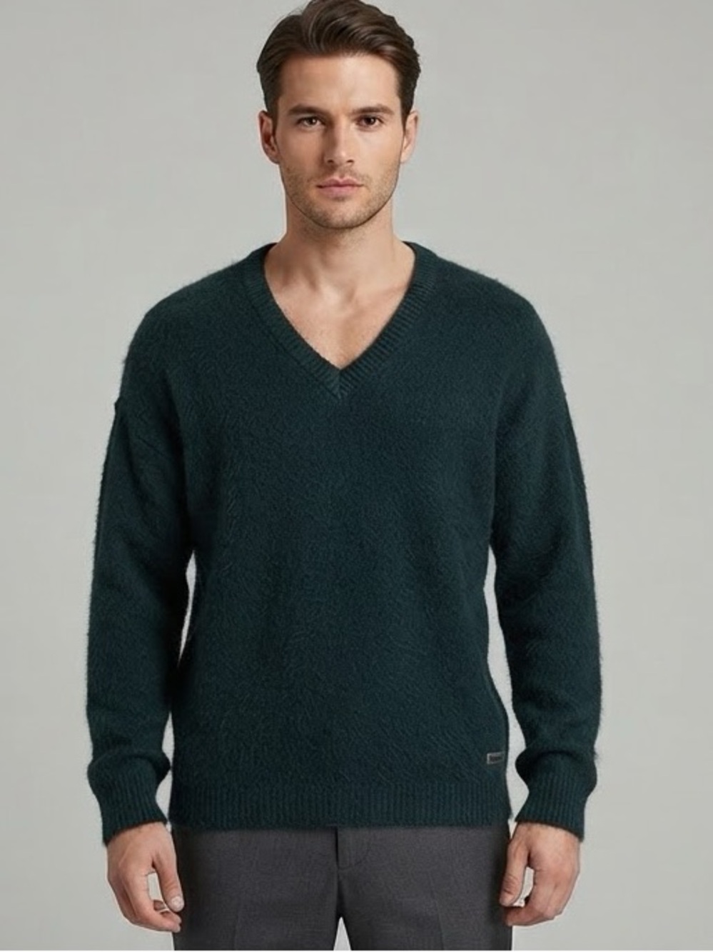 $1.2K Scuderia Ferrari Men's Emerald Green 100%Wool V-Neck Pullover Sweater M 50